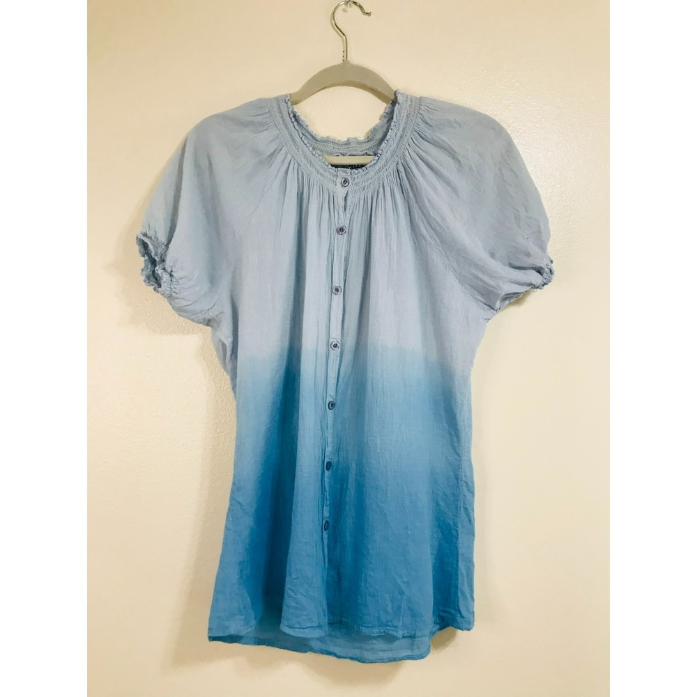 Uniti BOHO Peasant Blue Ombre Button Up Top, Size XL